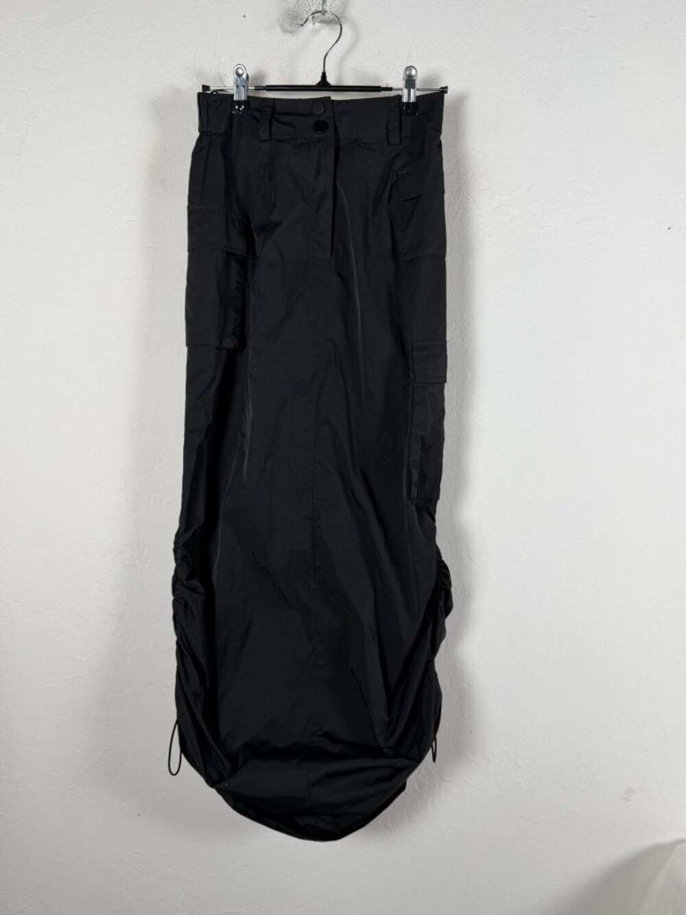 Klesis Womens Black Cargo Maxi Skirt Ruched Drawstring Gorpcore Streetwear Small